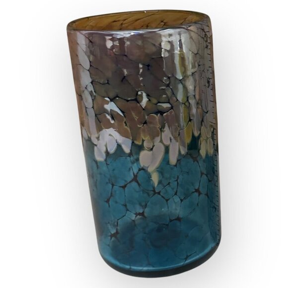 Handcrafted Hand Blown Glass Tumbler Short Vase w Reflective Iridescent Colors - Picture 10 of 16